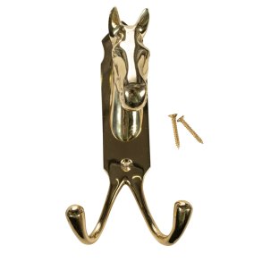 Hestehoved holder med dobbelt krog massiv messing